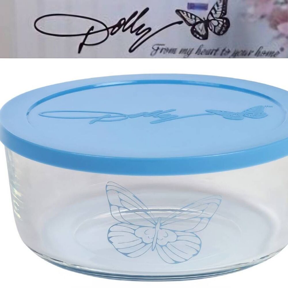 Dolly Parton Butterfly Glass Food Storage Container- Blue